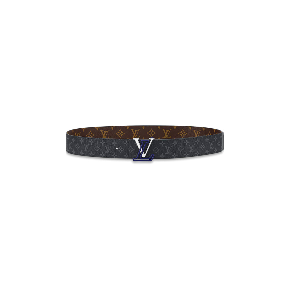 Louis Vuitton Line Reversible Belt 40MM Monogram/Eclipse Brown/Blue in Coated Canvas with Silver-toneLouis Vuitton LV Line Reversible Belt 40MM Monogram/Eclipse Brown/Blue in Coated Canvas with Silver-tone - OFour
