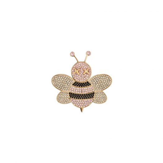 Dior x Kaws Bee Pin Pink in Brass/Crystal with Gold-tone Brass