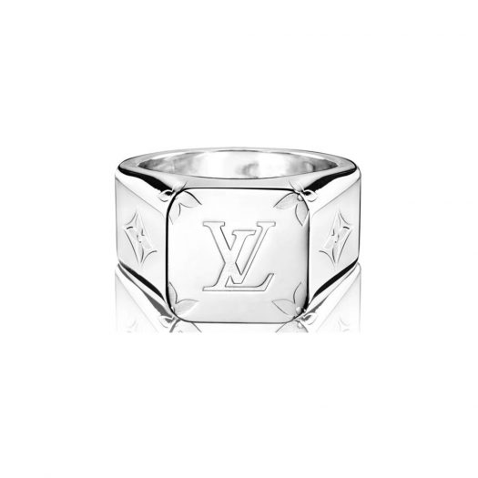 Louis Vuitton Signet Ring Engraved Monogram Palladium in Zamac with Palladium-tone
