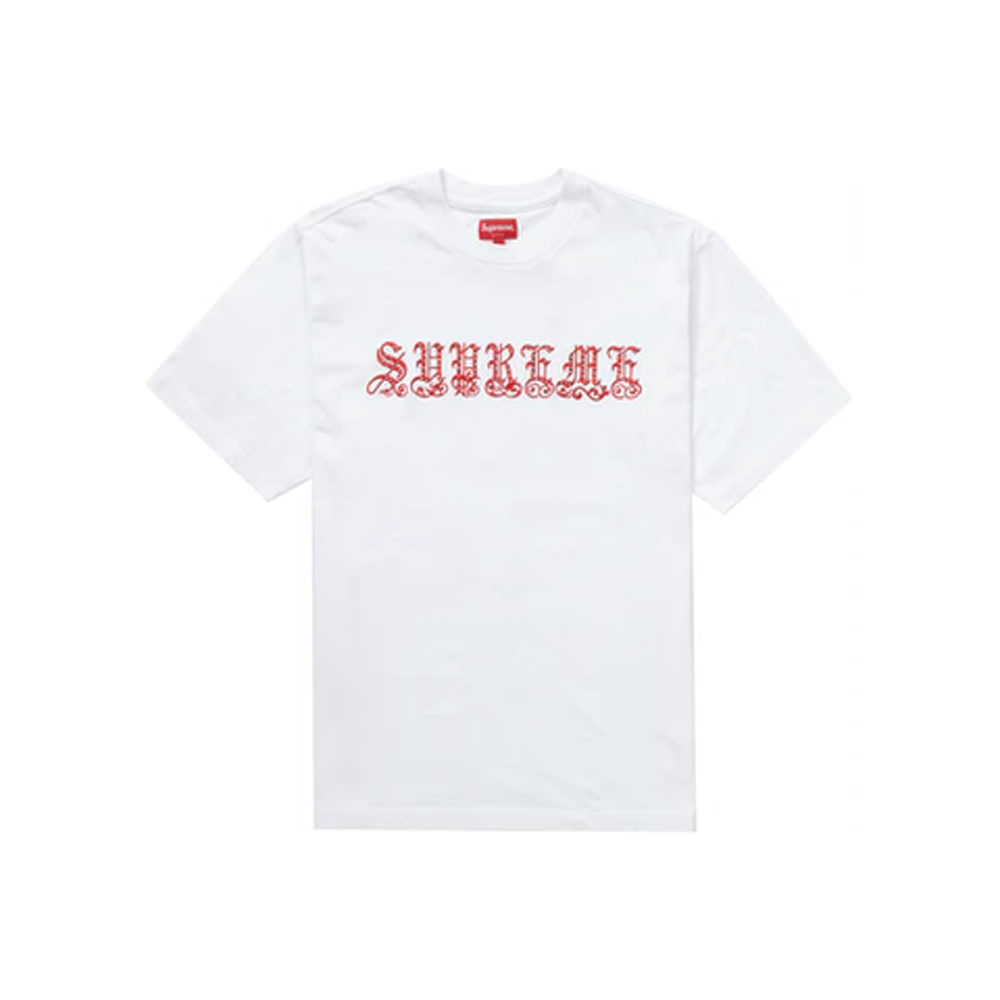 Supreme Old English Rhinestone S/S Top White