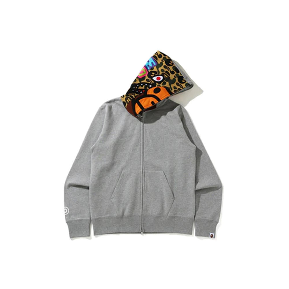 Bape shark full zip hoodie gray hot sale