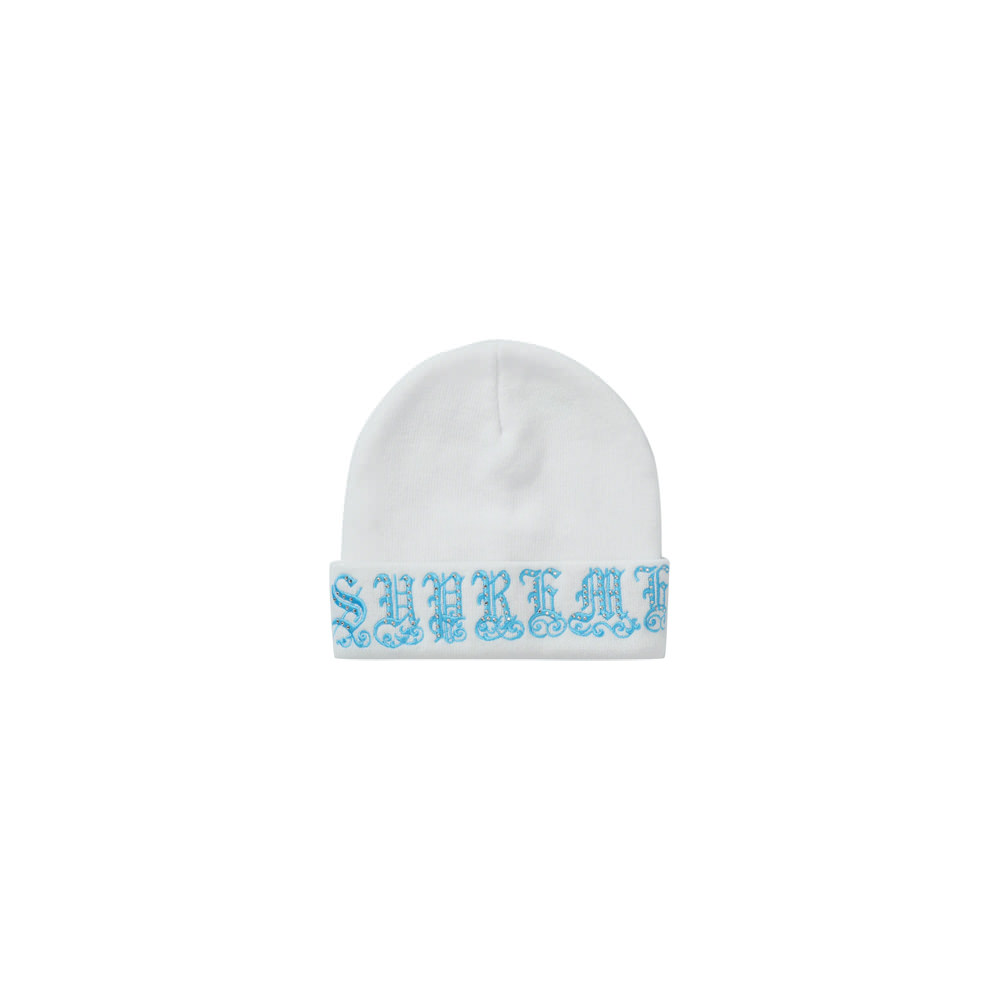 Supreme Old English Rhinestone Beanie White