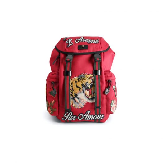 Gucci Backpack L'Aveugle Par Amour Embroidered Techno Canvas Red