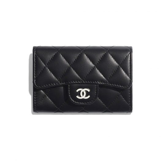 Chanel Classic Card Holder Quilted Silver-tone Black