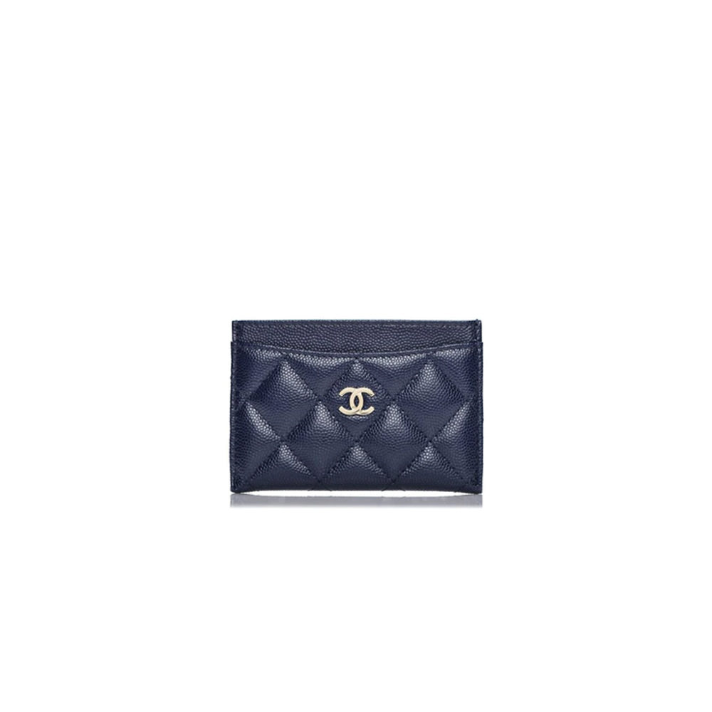 Chanel 22P Flap Double Card Holder Caviar Light Blue LGHW