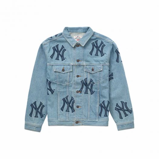 Supreme x New York Yankees Denim Trucker Jacket Washed Blue