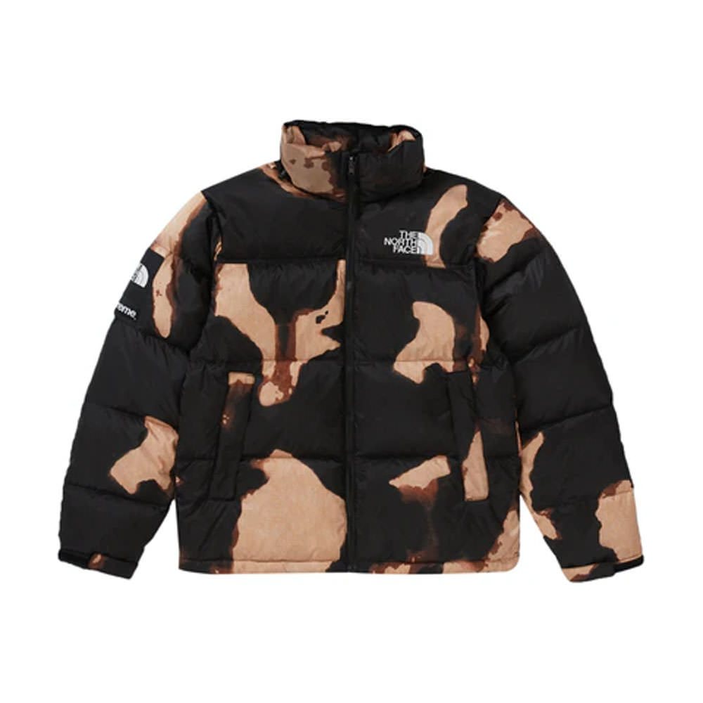 Supreme The North Face Bleached Denim Print Nuptse Jacket Black