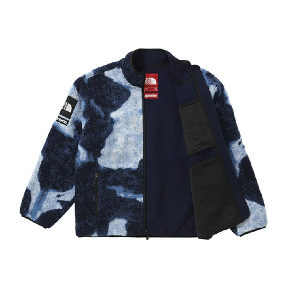 Supreme The North Face Bleached Denim Print Fleece Jacket IndigoSupreme The  North Face Bleached Denim Print Fleece Jacket Indigo - OFour