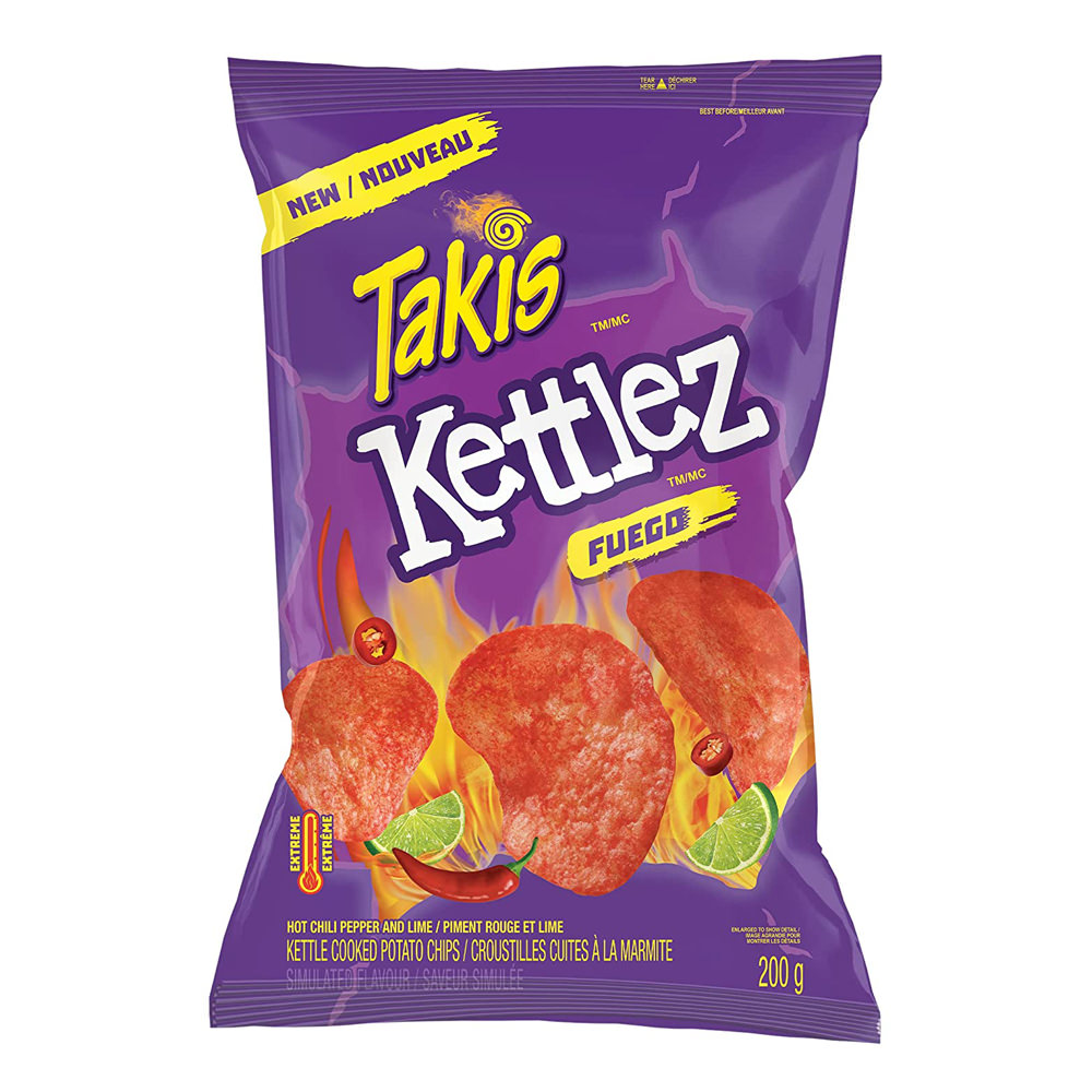 Takis Kettlez Fuego Kettle Cooked Chips, 200g/7.1 oz, Imported from Canada.