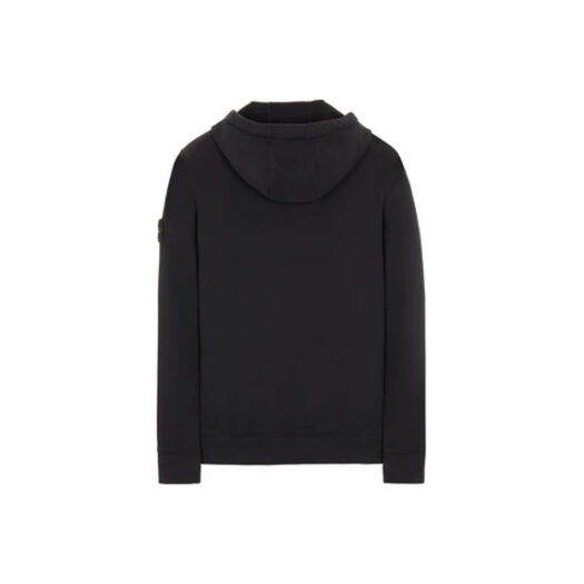Stone Island 64220 Brushed Cotton Fleece Zip Up Hooded Sweatshirt Black