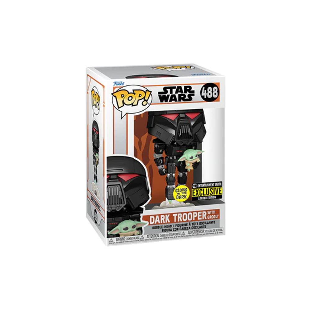 Funko Pop! Star Wars The Mandalorian Dark Trooper With Grogu GITD Entertainment Earth Exclusive Figure #488