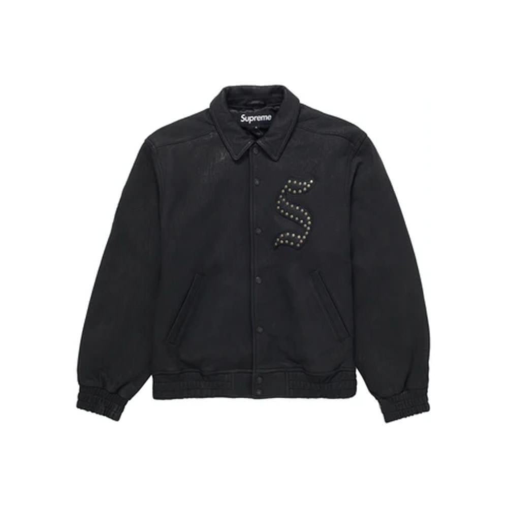 Supreme Pebbled Leather Varsity Jacket BlackSupreme Pebbled