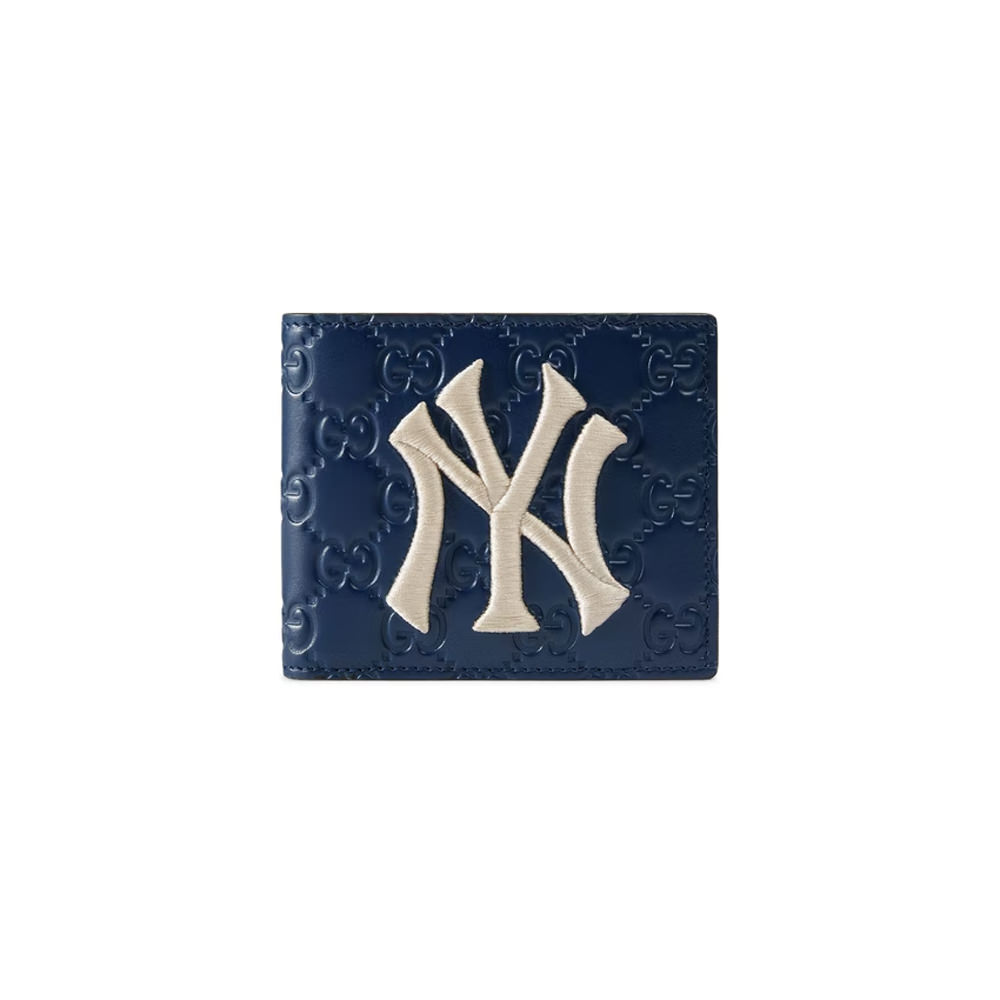 GUCCI Zip Around NY New York Yankees Patch Guccissima Wallet Blue - La