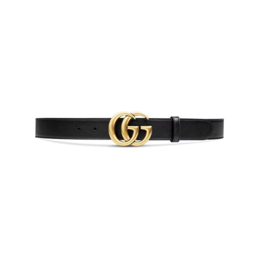 Gucci Double G Leather Belt Antique Brass Buckle 1 Width Black 414516