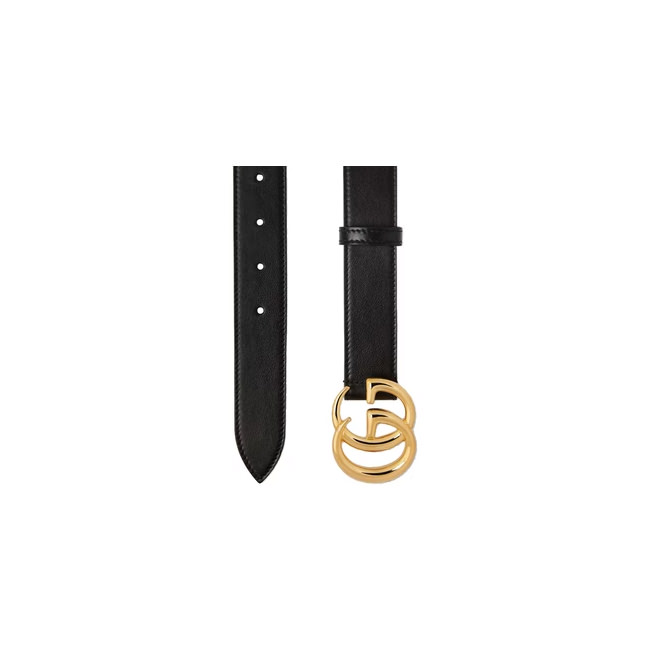 GG Marmont leather belt with shiny buckle in black leather