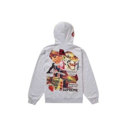 Supreme Instant High Patches Hooded Sweatshirt Ash Grey