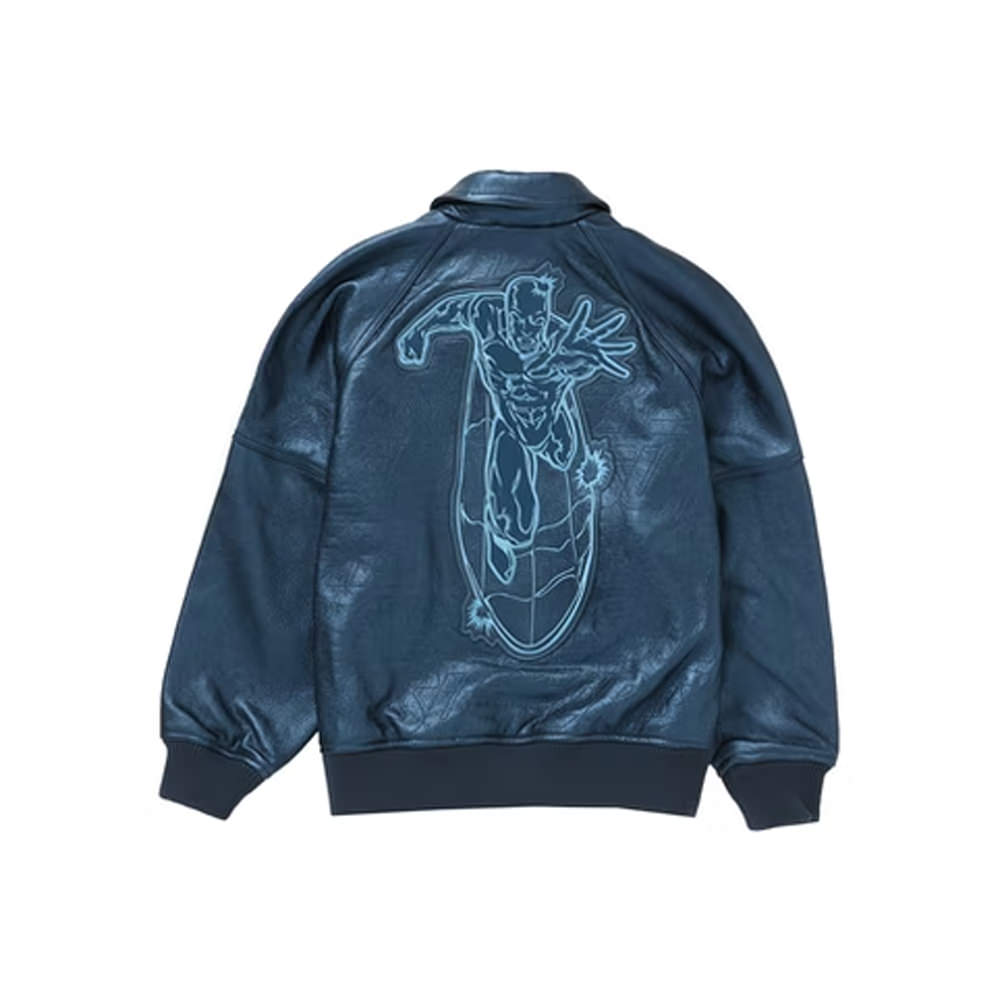 Supreme Silver Surfer Leather Varsity Jacket Blue