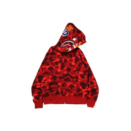 BAPE Color Camo Tiger Shark Wide Full Zip Double Hoodie (SS22) Red