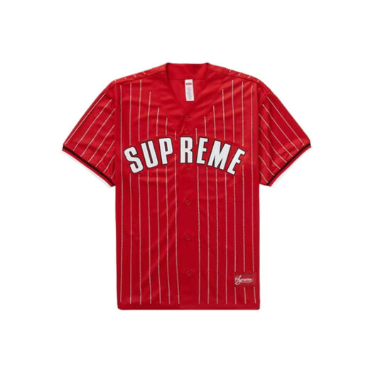 Supreme Rhinestone Stripe Baseball Jersey Red