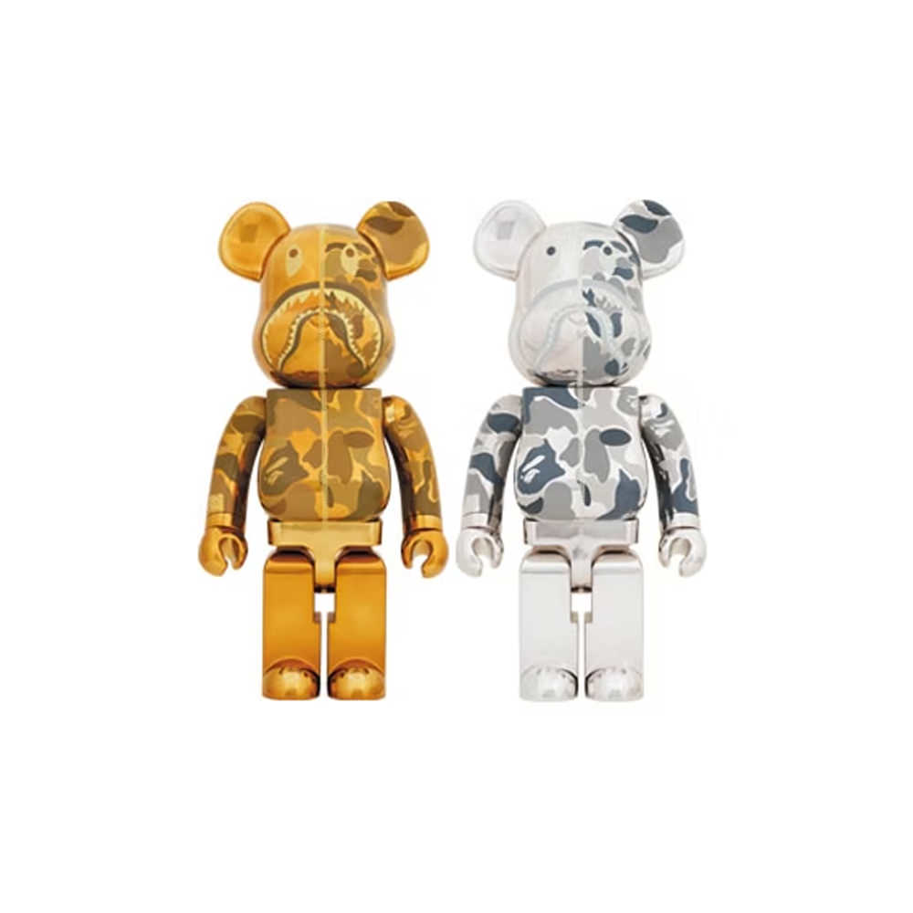 Bearbrick x BAPE Camo Shark 1000% Set of 2 Gold/Silver