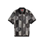 Supreme Abstract Textured Zip Up Polo Black