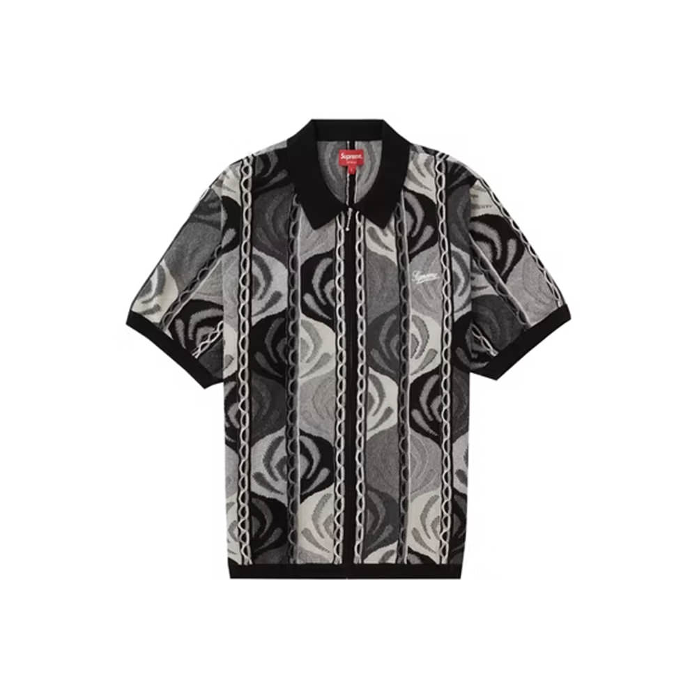 Supreme Abstract Textured Zip Up Polo BlackSupreme Abstract Textured