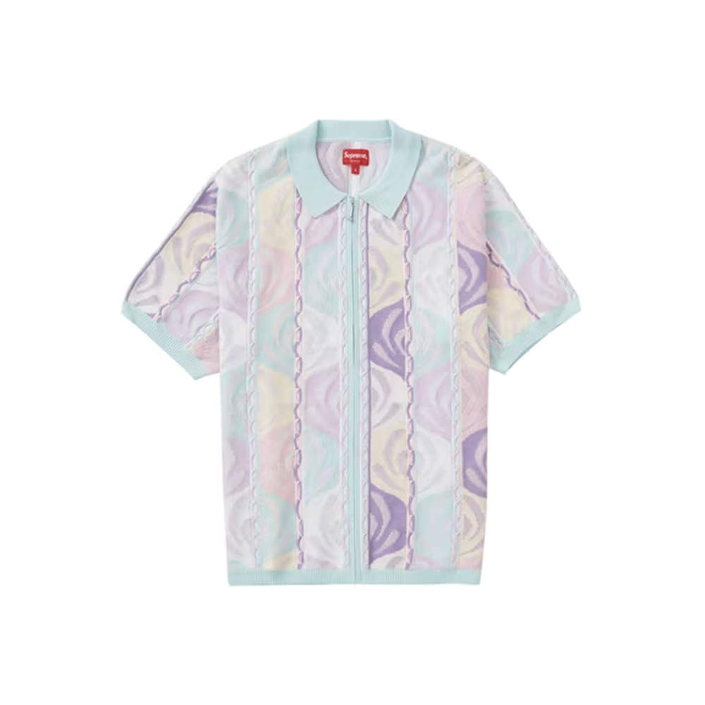 Supreme Abstract Textured Zip Up Polo Pale BlueSupreme Abstract ...