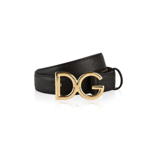Dolce And Gabbana Logo Grained Leather Belt