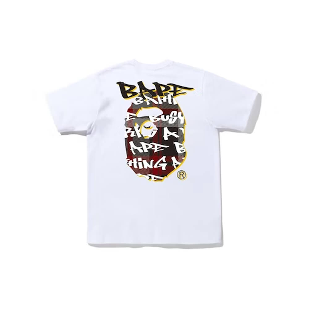 BAPE Graffiti Check Ape Head Tee White BlackBAPE Graffiti Check