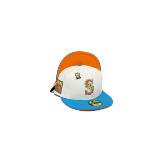 New Era Seattle Mariners Movie Collection 40th Anniversary Patch Capsule Hats Exclusive 59Fifty Fitted Hat White/Orange