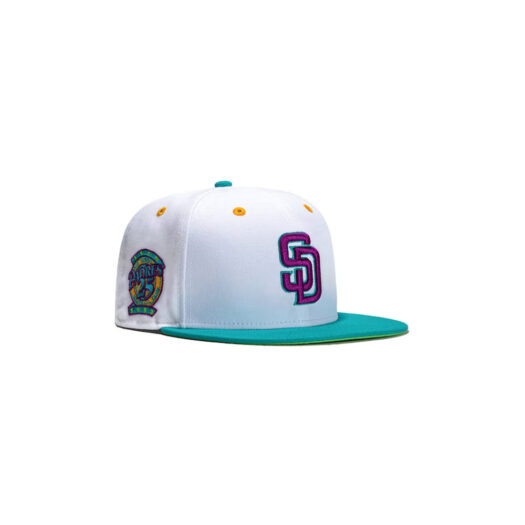 New Era San Diego Padres Dogtown 25th Anniversary Patch Hat Club Exclusive 59Fifty Fitted Hat White/Teal