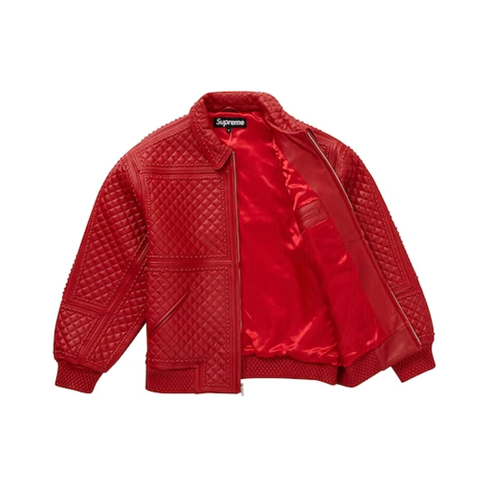 Supreme Studded Quilted Leather Jacket RedSupreme Studded Quilted