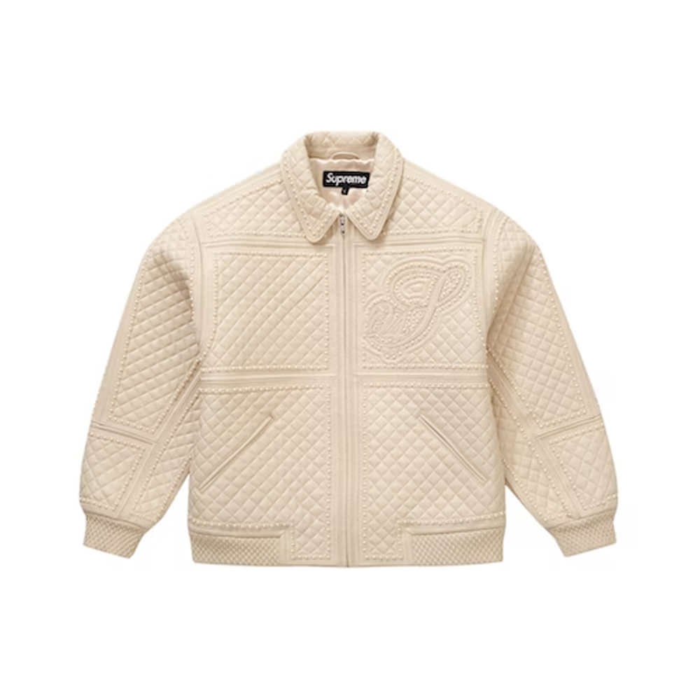 Supreme Studded Quilted Leather Jacket White