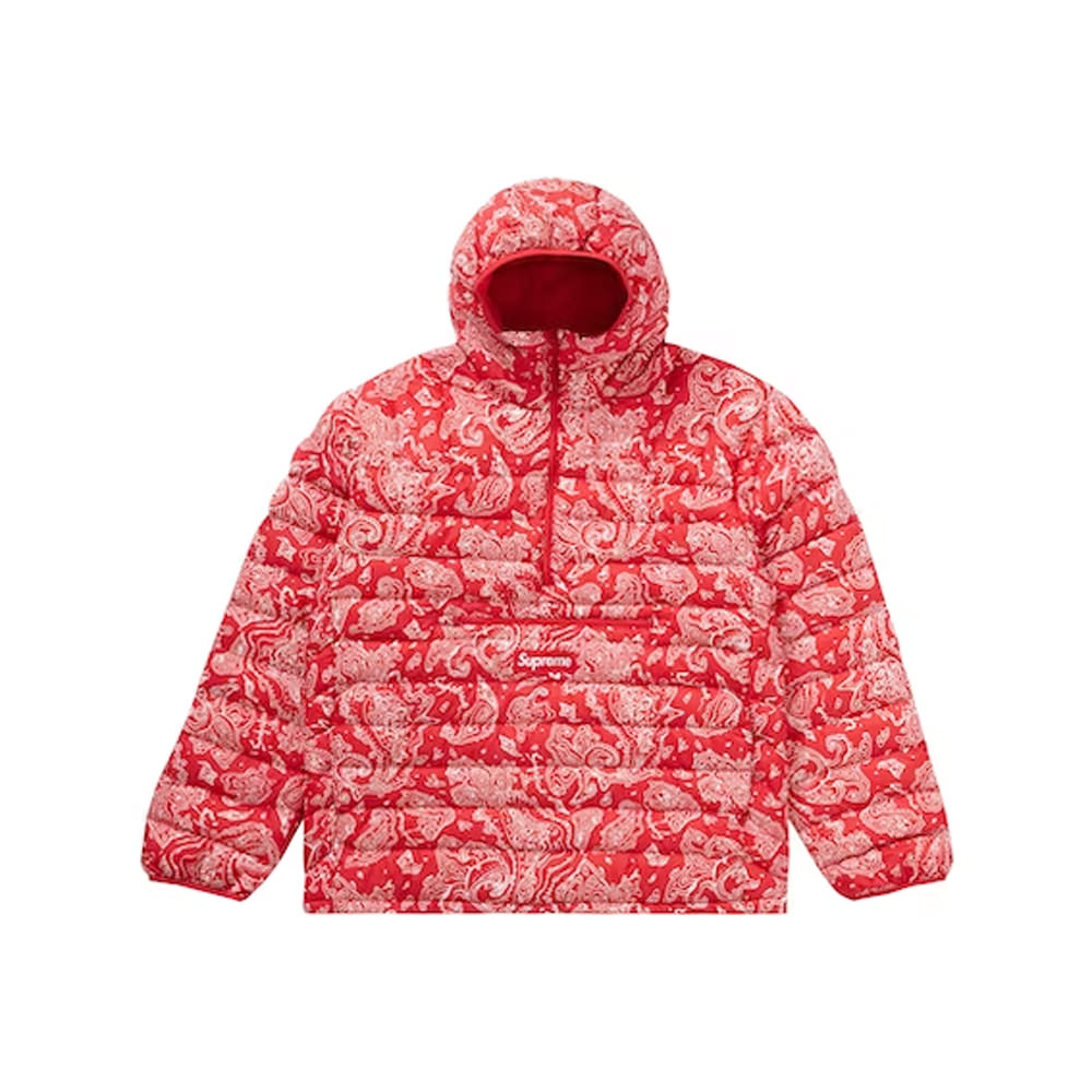 Supreme Micro Down Half Zip Hooded Pullover FW22 Red PaisleySupreme Micro Down Half Zip Hooded Pullover FW22 Red Paisley OFour