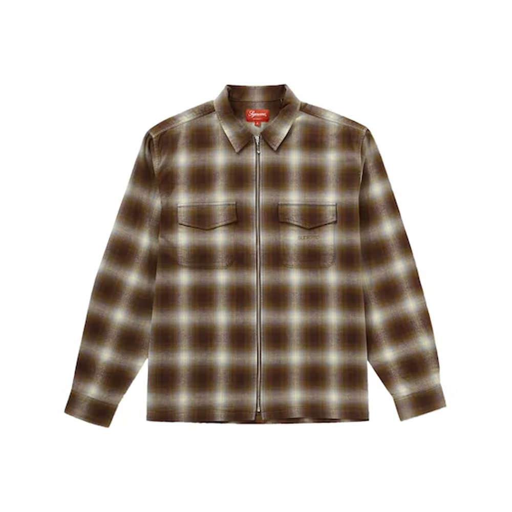 Supreme Shadow Plaid Flannel Zip Up Shirt BrownSupreme Shadow