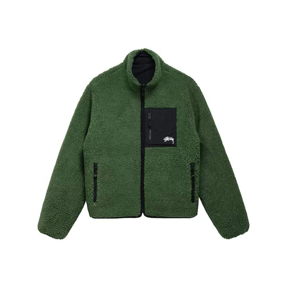 Stussy 8 Ball Sherpa Reversible Jacket GreenStussy 8 Ball Sherpa