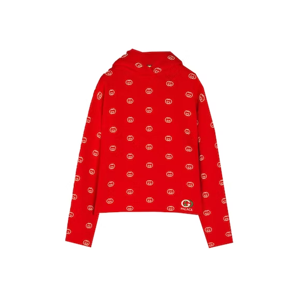 Palace x Gucci Wool Knit Strawberry With Studs And Crochet Detail Hoodie Red