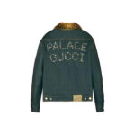 Palace x Gucci Crystals and Studs Details Denim/Faux Fur Jacket Dark Blue Denim