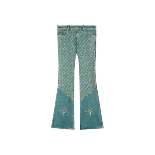 Palace x Gucci Allover GG Pattern And Studs Bootcut Jeans Blue Denim