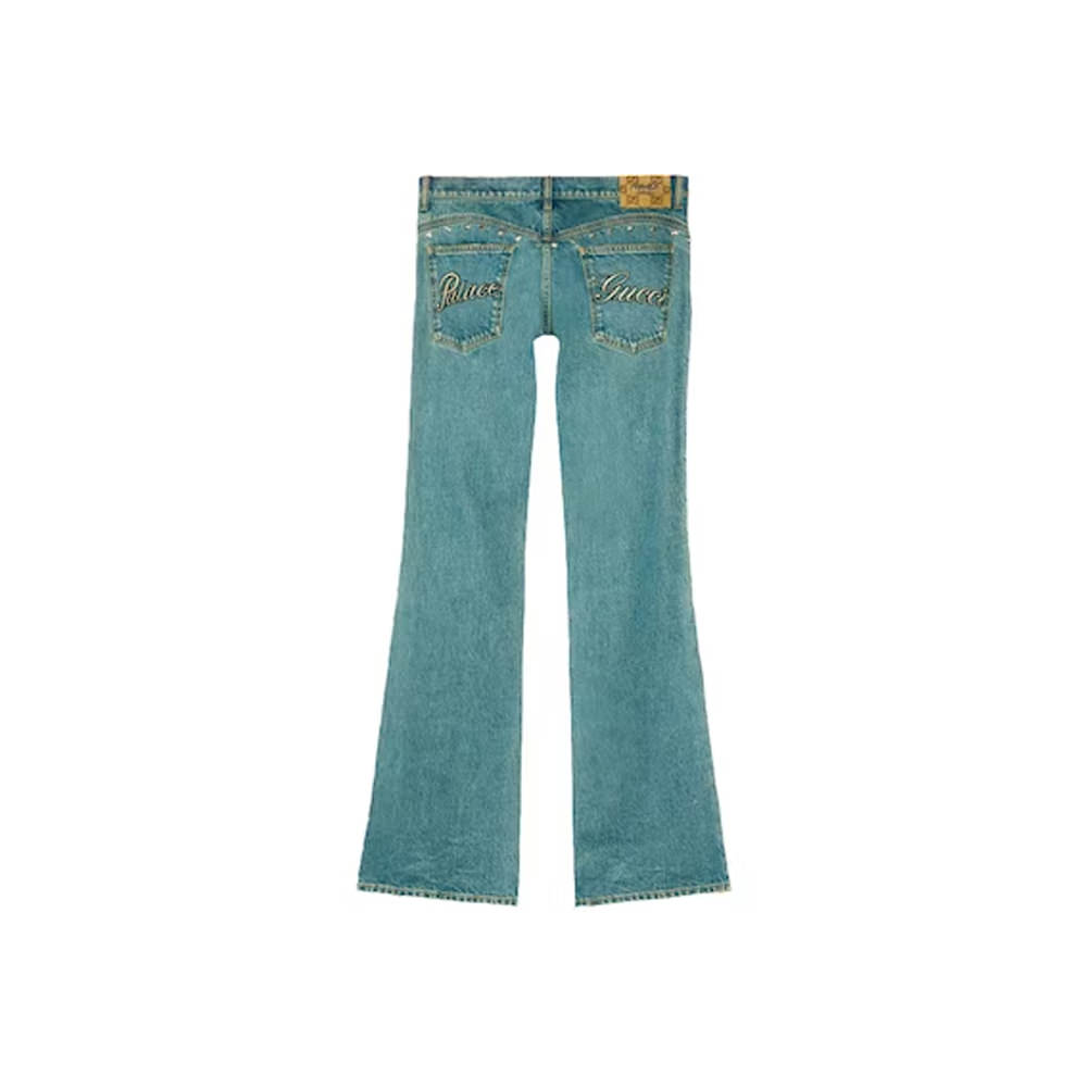 Palace x Gucci Allover GG Pattern And Studs Bootcut Jeans Blue