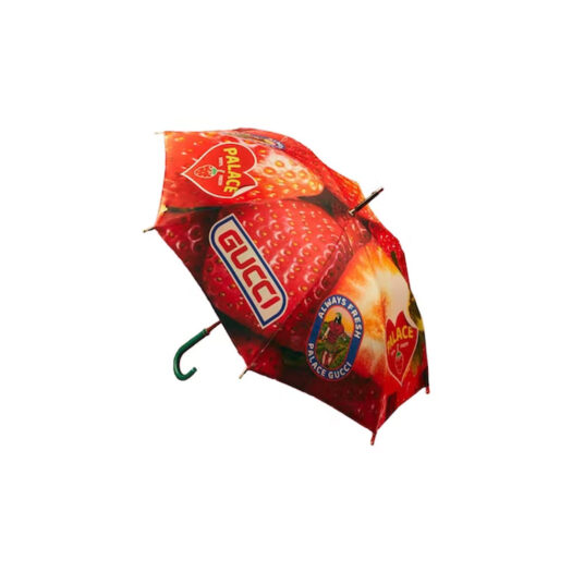 Palace x Gucci Strawberry Print Leather Handle Rain Umbrella Red