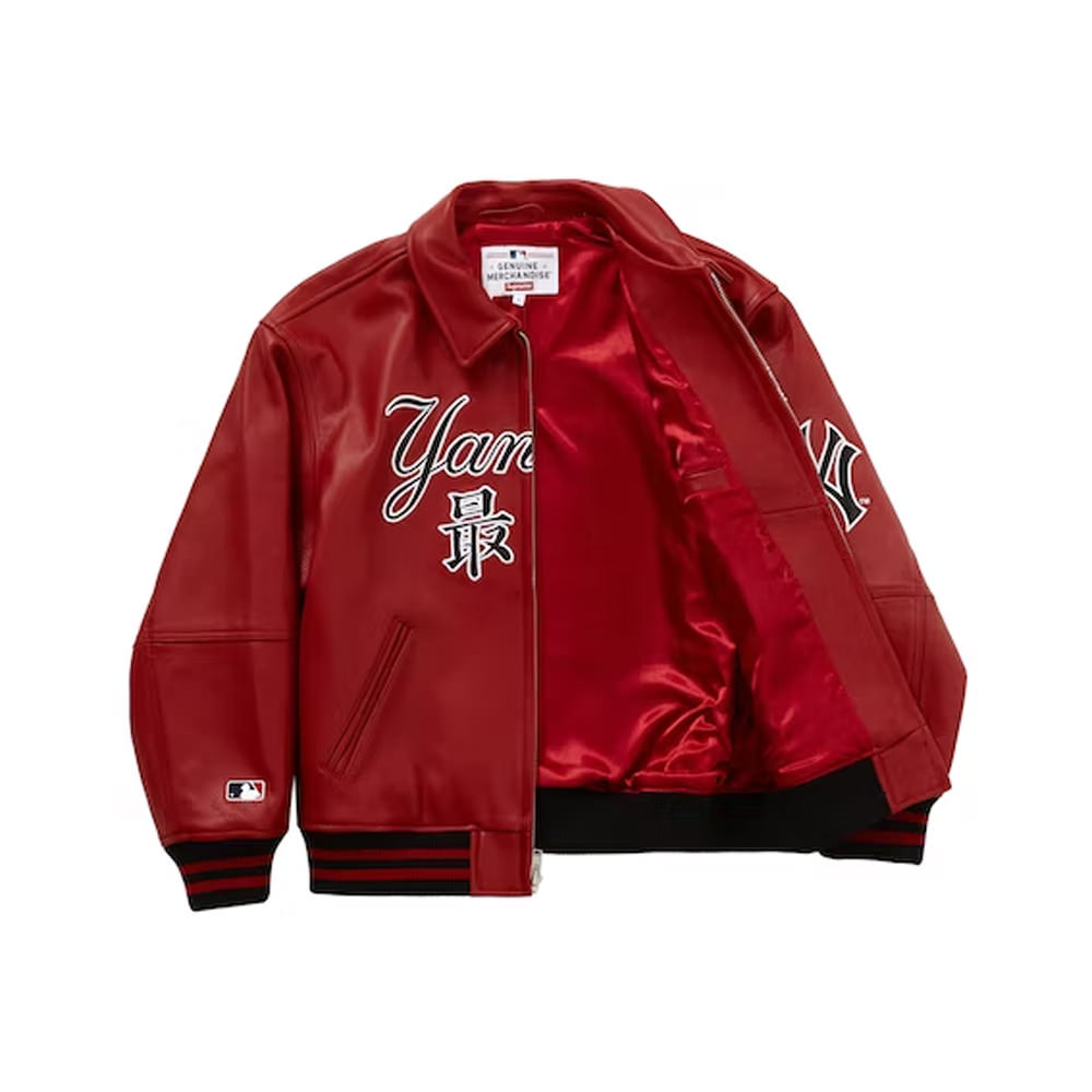 Supreme New York Yankees Kanji Leather Varsity Jacket Red Men's - FW22 - US