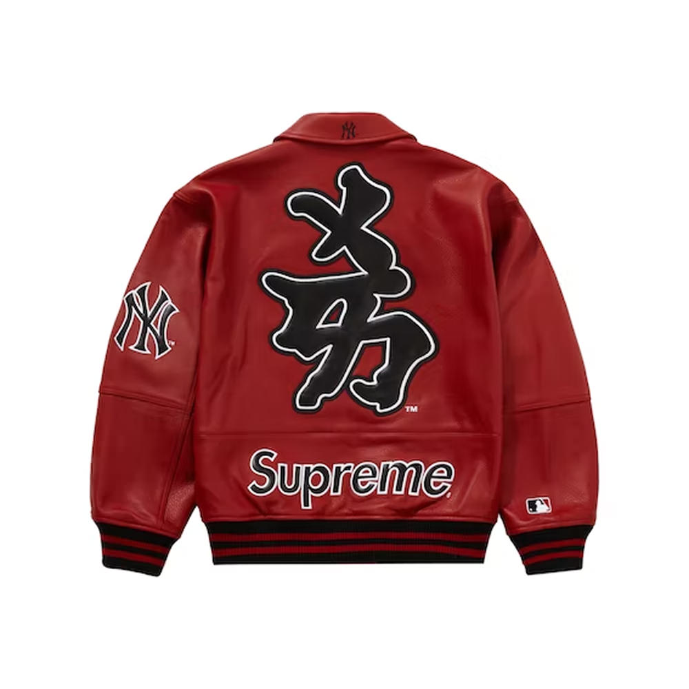 Supreme New York Yankees Kanji Leather Varsity Jacket RedSupreme New
