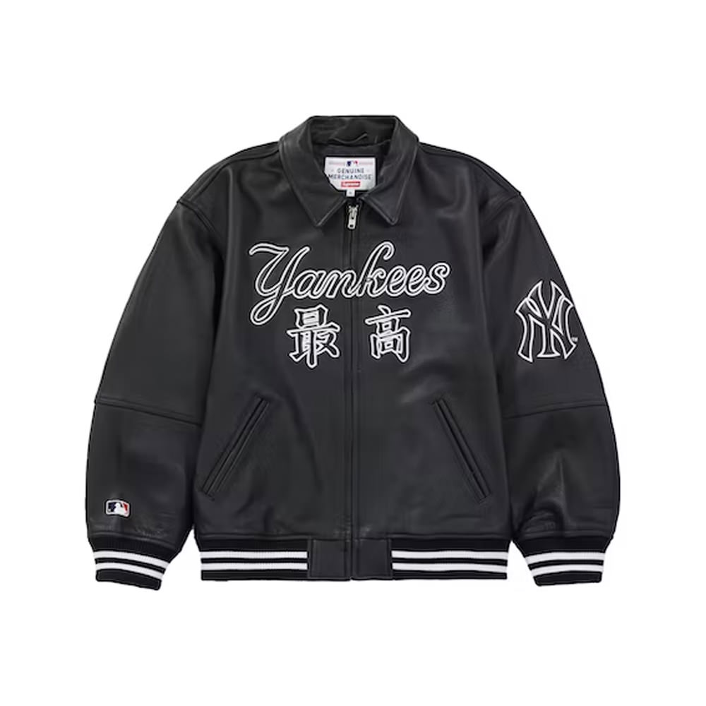 Supreme New York Yankees Kanji Leather Varsity Jacket BlackSupreme New York  Yankees Kanji Leather Varsity Jacket Black - OFour