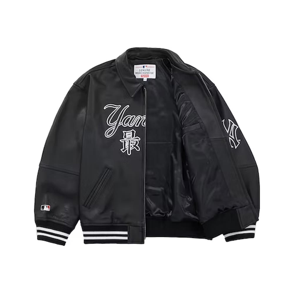Supreme New York Yankees Kanji Leather Varsity Jacket BlackSupreme New York  Yankees Kanji Leather Varsity Jacket Black - OFour