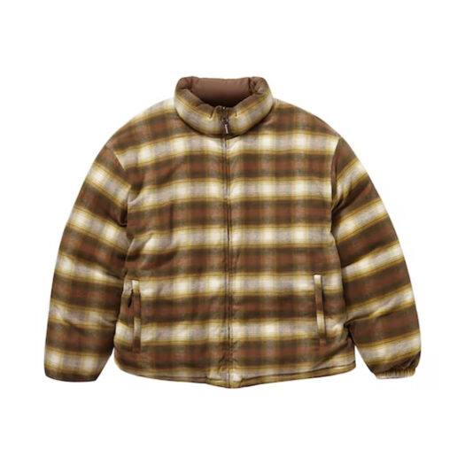 Supreme Flannel Reversible Puffer Jacket Brown
