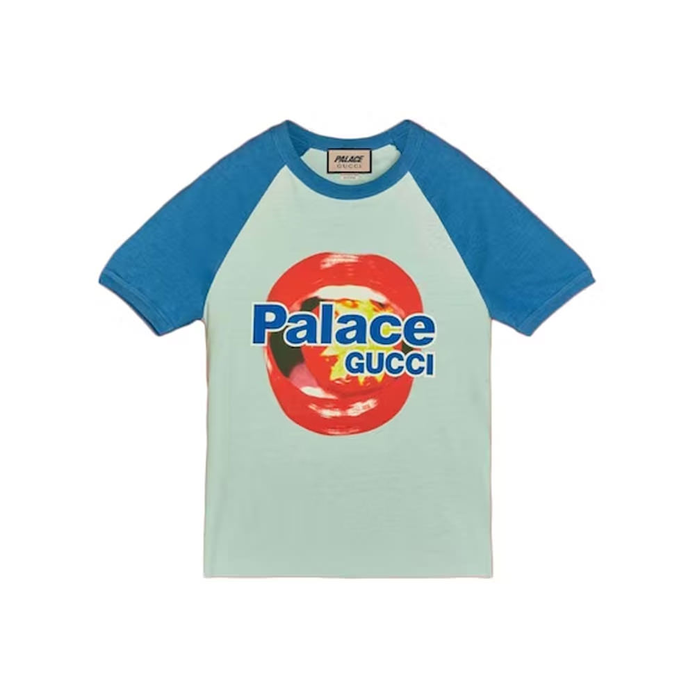 Palace x Gucci Printed Cotton Jersey T-shirt Light Blue