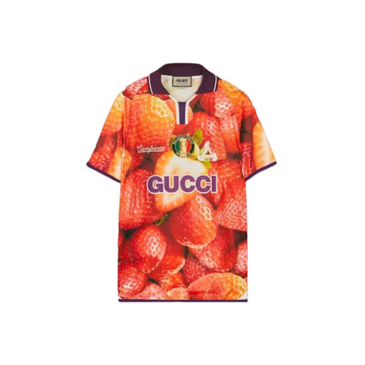 Palace x Gucci Strawberry Print Technical Jersey Football T-shirt Red