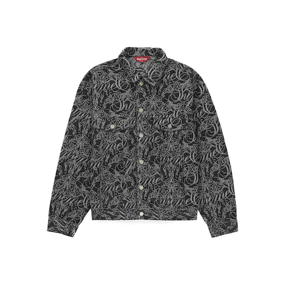 Supreme Script Jacquard Denim black Sサイズ このショップの人気