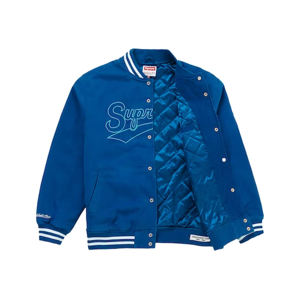 Supreme Washed Knockout Denim Varsity Jacket Washed Blue